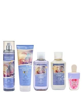 5-PC COTTON CANDY CLOUDS Bath & Body Works Lotion Mist Body Wash Lip Oil Bundle